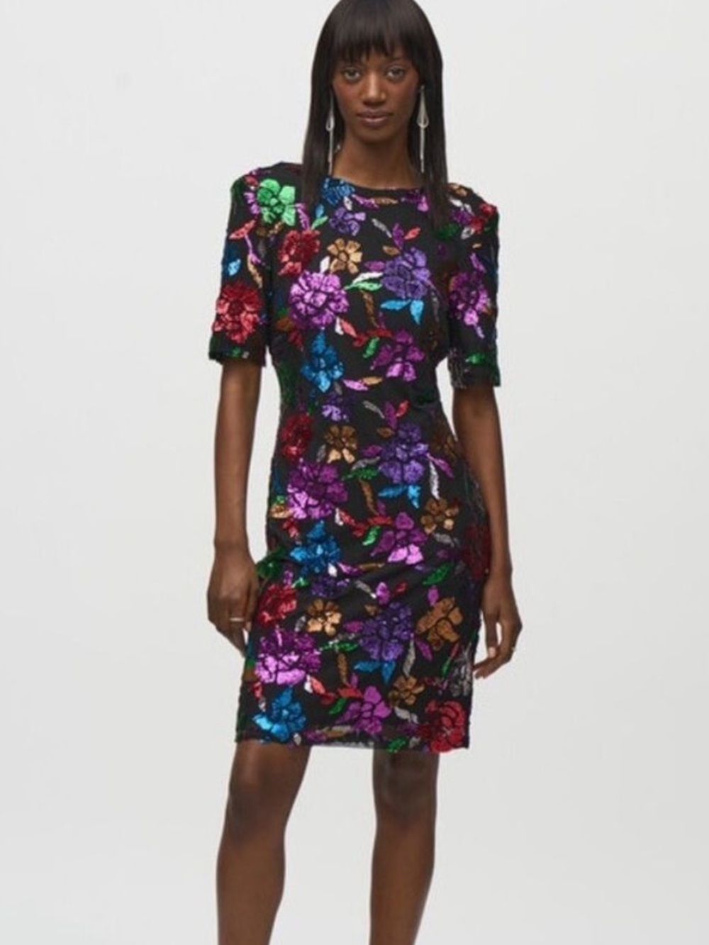 Joseph Ribkoff Jeweled Floral Sheath Dress Sequin Size 4 NWT
